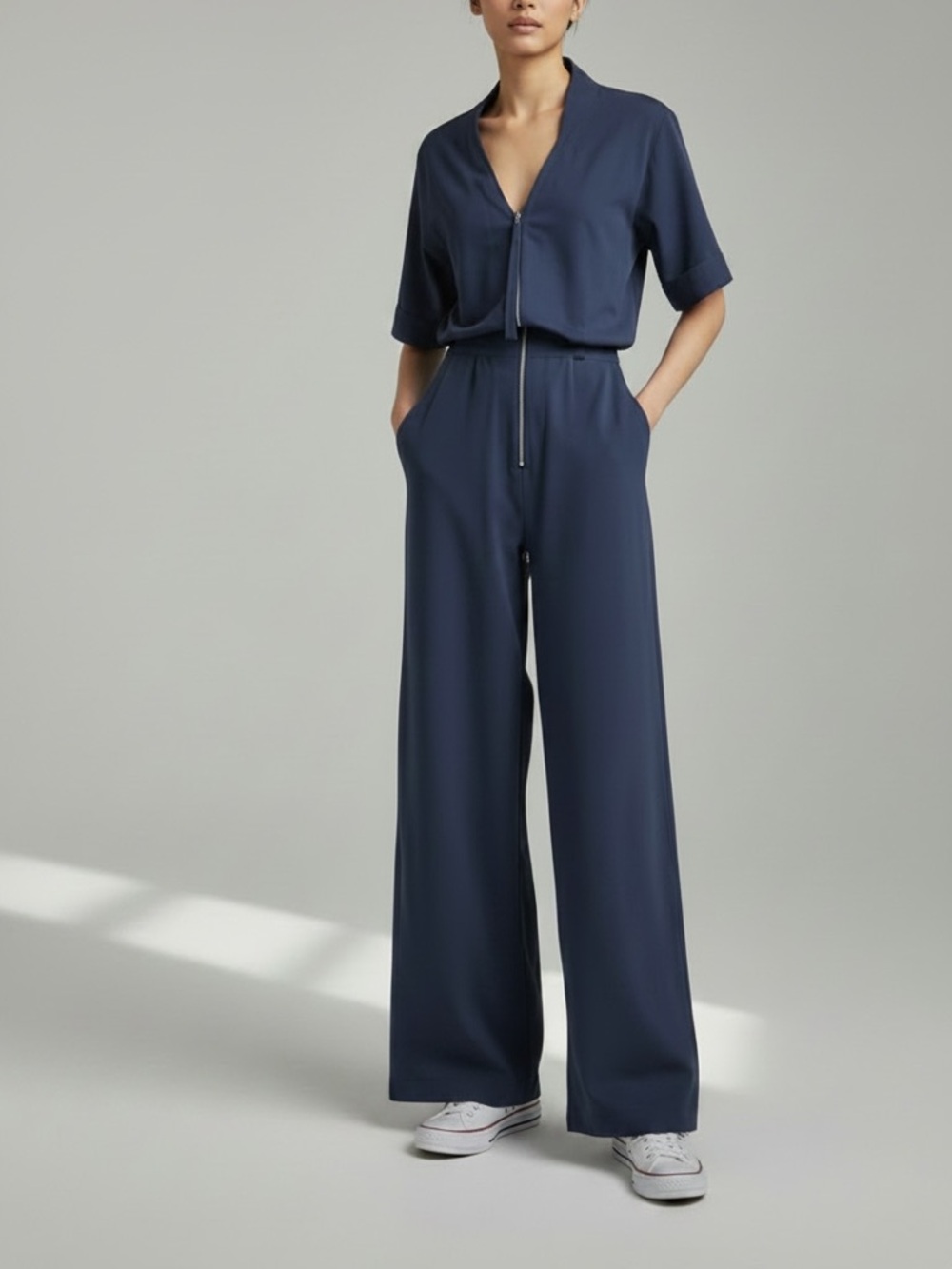 G-Star Navy Blue Short-Sleeve Zip-Front Jumpsuit